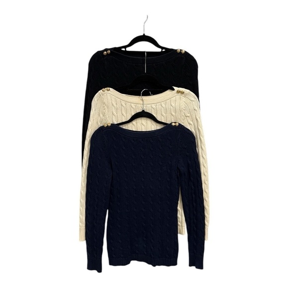 Lauren Ralph Lauren Cable Knit Sweaters Bundle 3 Gold Buttons Boat Neck size XS - Picture 8 of 8